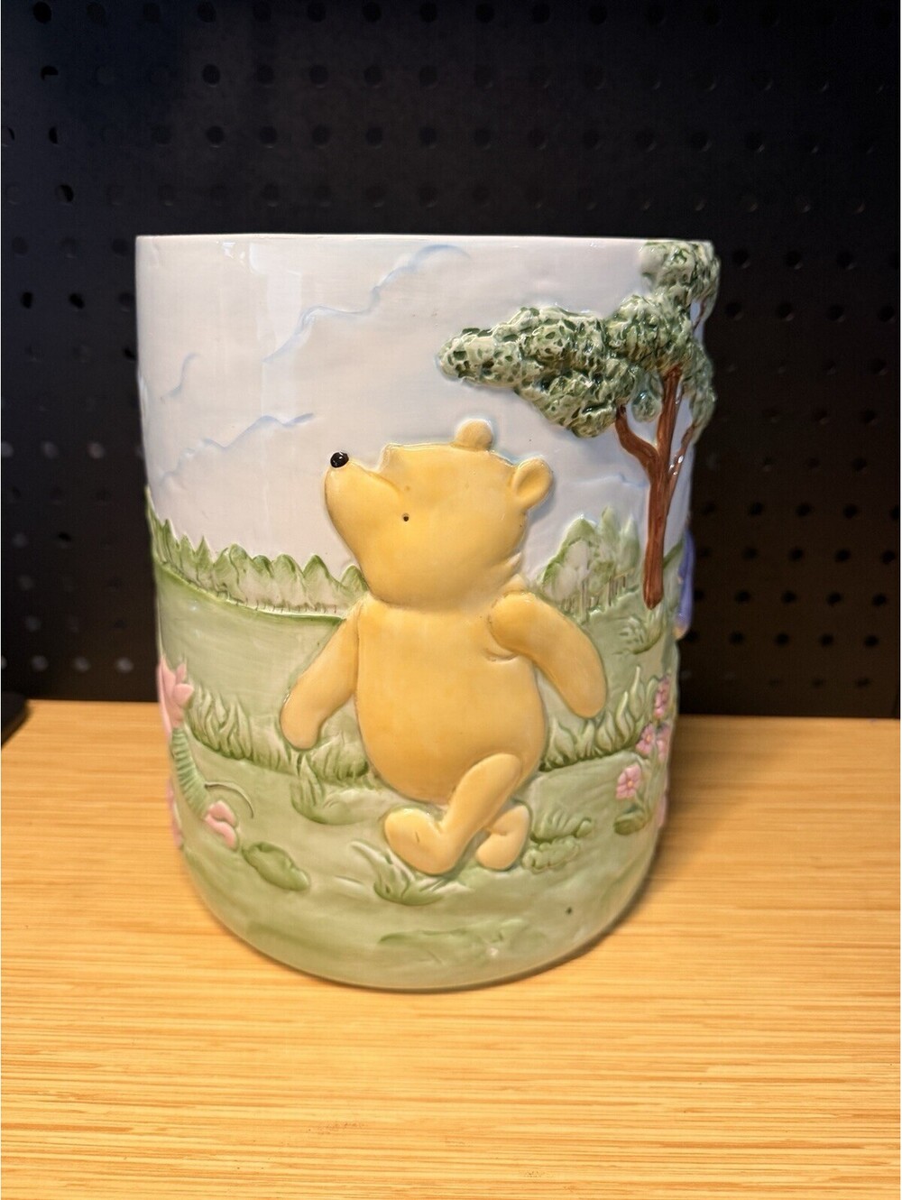 Vintage Winnie The Pooh Piglet Tigger Eyeore Ceramic 3D Waste Basket 10” Tall
